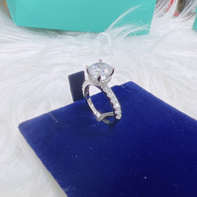 Nhẫn nữ xi bạch kim mạ vàng gắn đá viền xung quanh bền màu Kami