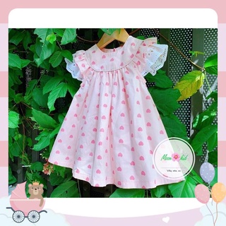 Váy tim hồng tay cánh tiên phối ren cho bé gái 10-24kg