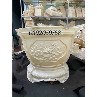 Combo khuôn chậu cảnh tròn 90 kèm chân đôn hoạ tiết Tùng- Cúc -Mai xen kẽ