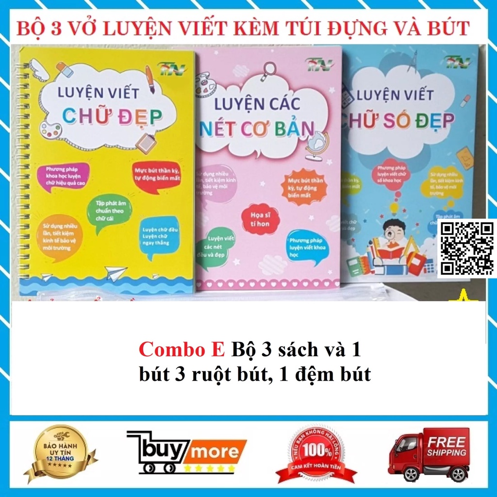 Bộ 3 Sách tập luyện viết Chữ Đẹp Số Đẹp Nét Cơ Bản cho bé mực tự xoá dùng được nhiều lần 711
