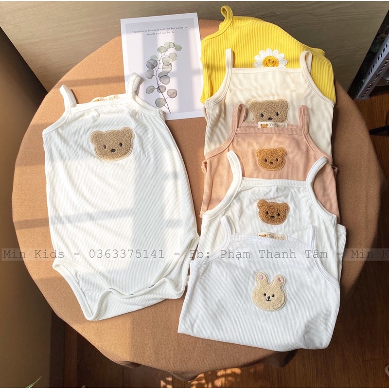 Bodysuit 2 dây thêu hình gấu, thỏ dễ thương cho bé gái