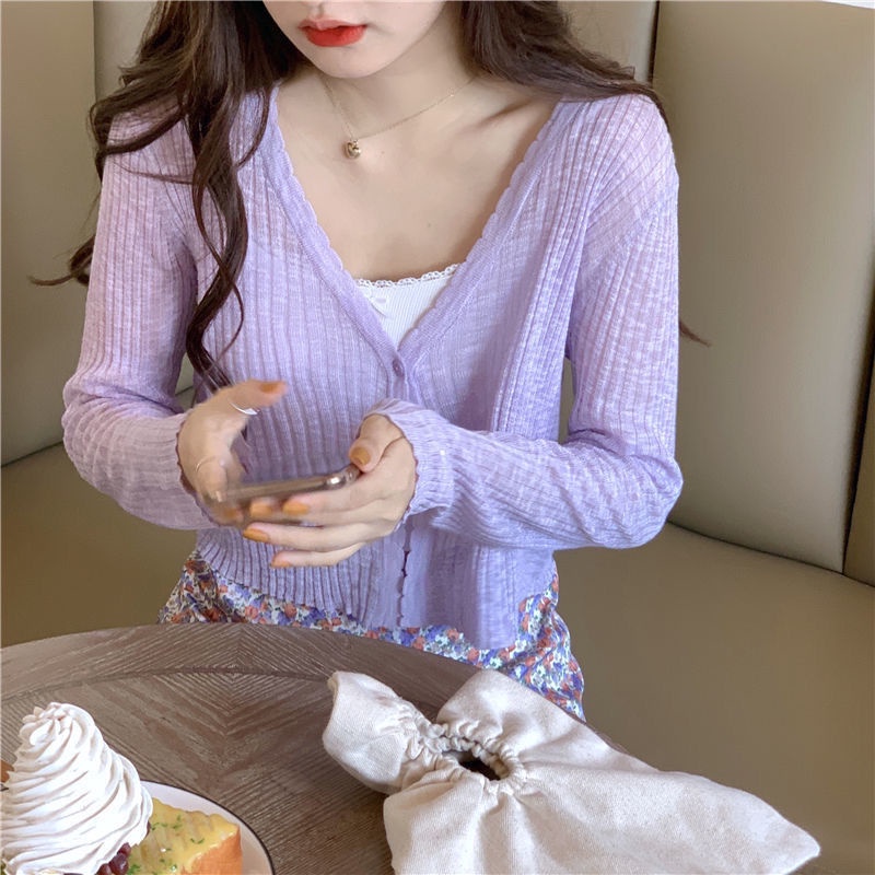 áo ren kiểu khoác mỏng cardigan dáng croptop tay dài nữ thời trang mùa hè dành cho nữ