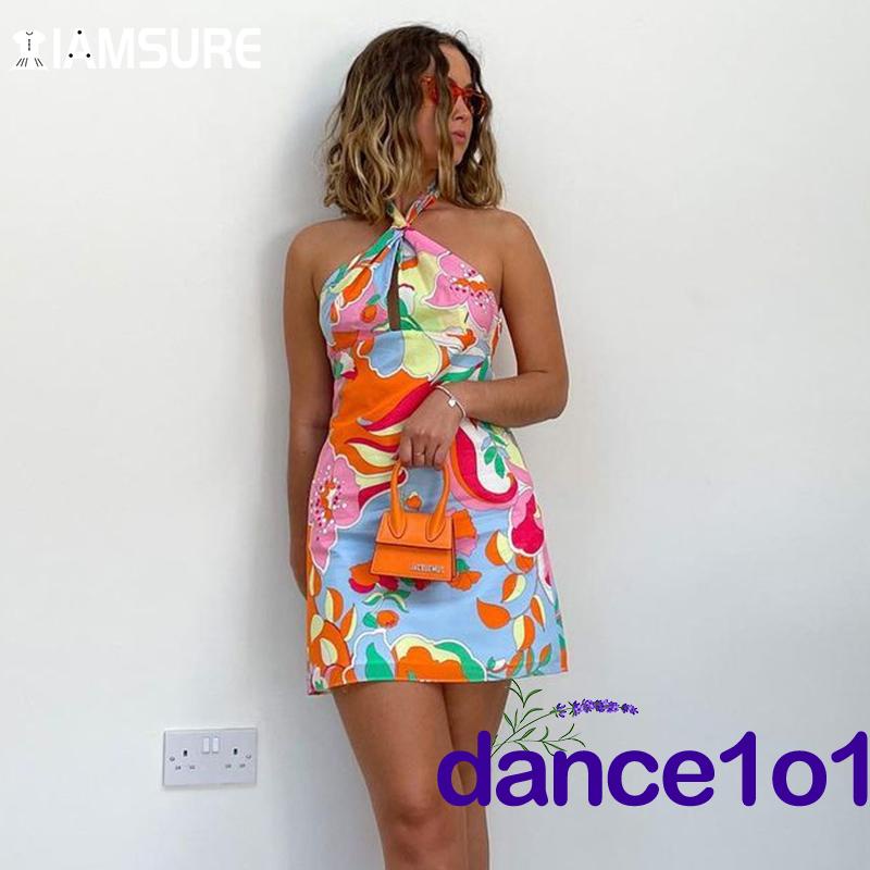 Đầm yếm không tay in họa tiết hoa phong cách thời trang mùa hè quyến rũ dành cho nữ