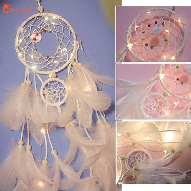 Dreamcatcher Đính Lông Vũ Trang Trí Vintage ( Có Đèn Led Phát Sáng)- Chọn Màu