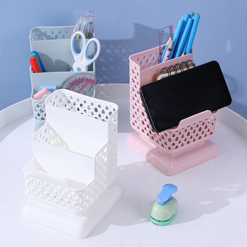 1 Hộp Đựng Bút Bằng Nhựa Giả Mây Khoét Lỗ 3 Tầng Sức Chứa Lớn Màu Sắc Ngẫu Nhiên Đa Ứng Dụng