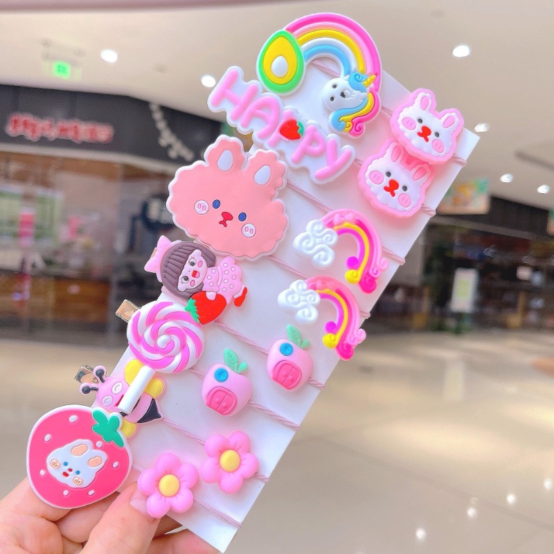 Dây Buộc Tóc Cao Su Họa Tiết Hoạt Hình Màu Cầu Vồng Phong Cách Hàn Quốc Dễ Thương Cho Bé Gái