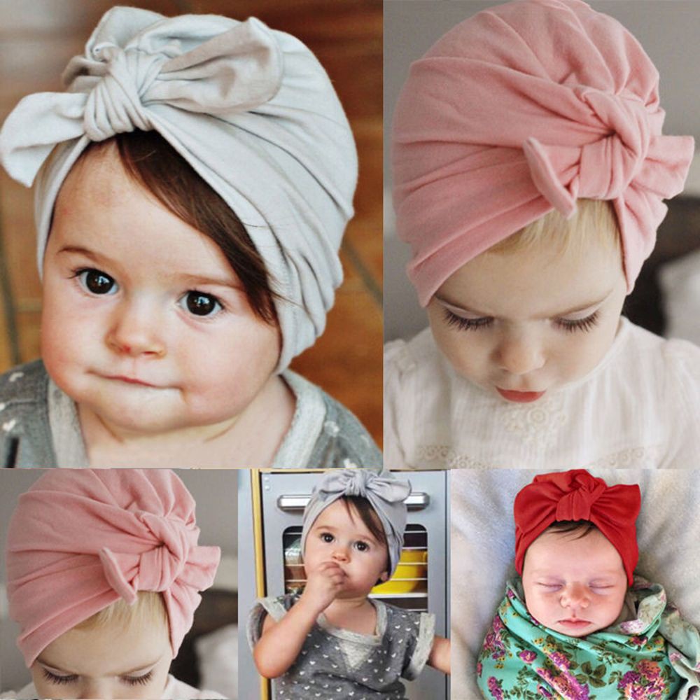 Nón mũ Turban nơ cotton mềm xinh xắn cho bé gái từ 3kg đến 12kg
