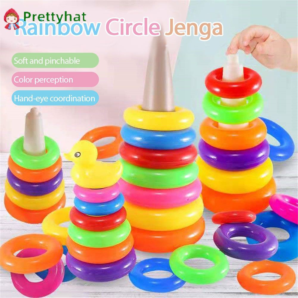 ✿ Children’s Rainbow Tower Stacking Circle Baby Early Childhood Education Puzzle Ring Toy 【prettyhat】