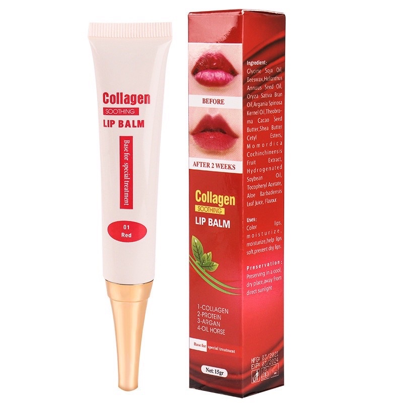 Dưỡng kích màu môi Collagen Lip Balm, son dưỡng có màu sau phun xăm thẩm mỹ ,check mã-Usa 15gram