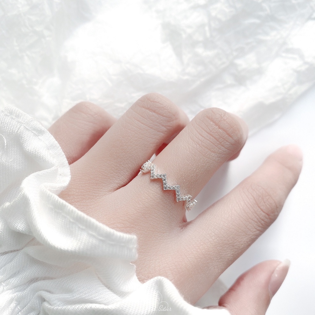 Nhẫn bạc 925 Miuu Silver, nhẫn nữ bạc sóng đính đá Winding Ring