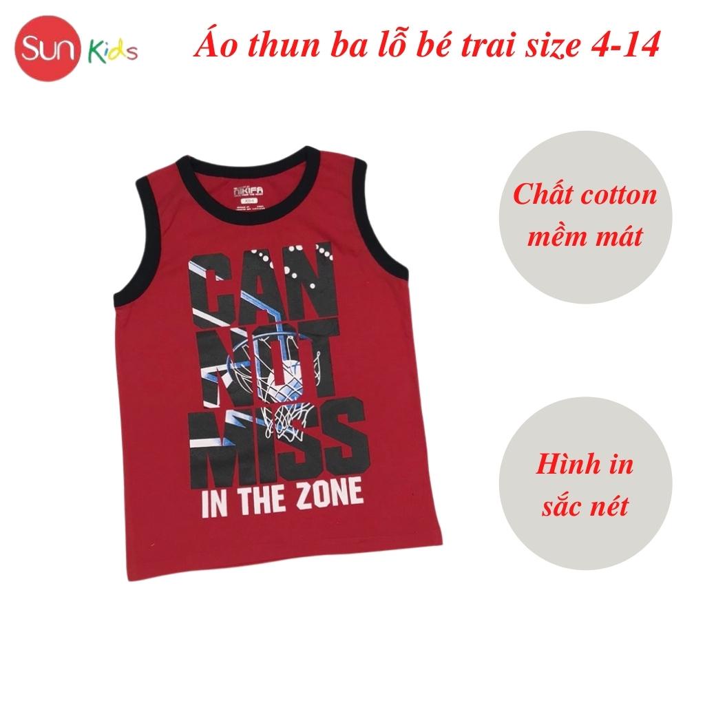 Áo thun bé trai, áo ba lỗ bé trai chất cotton, nhiều màu, Size 4 - 14 tuổi - SUNKIDS