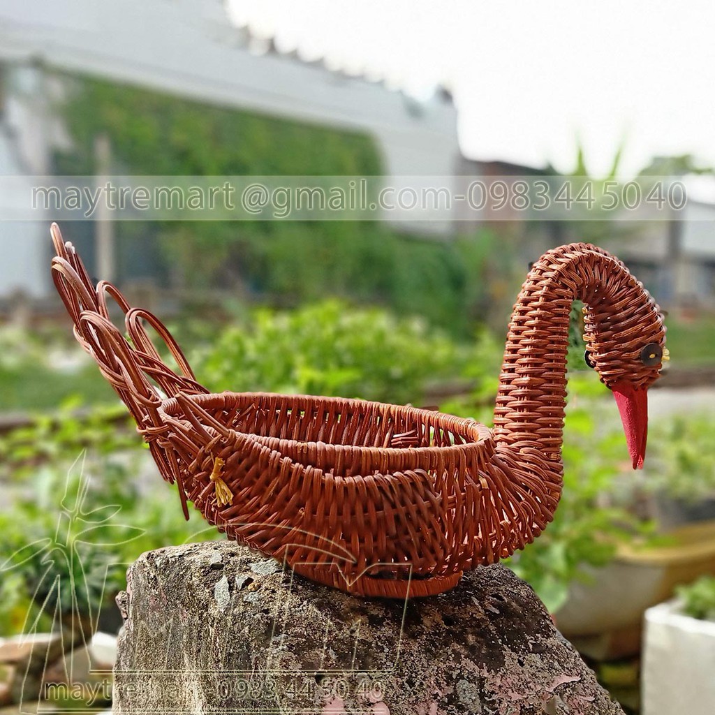 Khay mây l Đĩa mây cỏ tế ngộ nghĩnh thiên nga mỏ đỏ