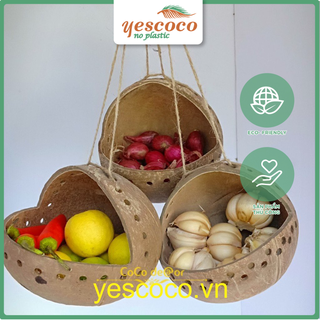 Bộ 03 Treo Đựng Hành Tỏi Bằng gáo dừa độc đáo |YESCOCO XƯỞNG SẢN XUẤT