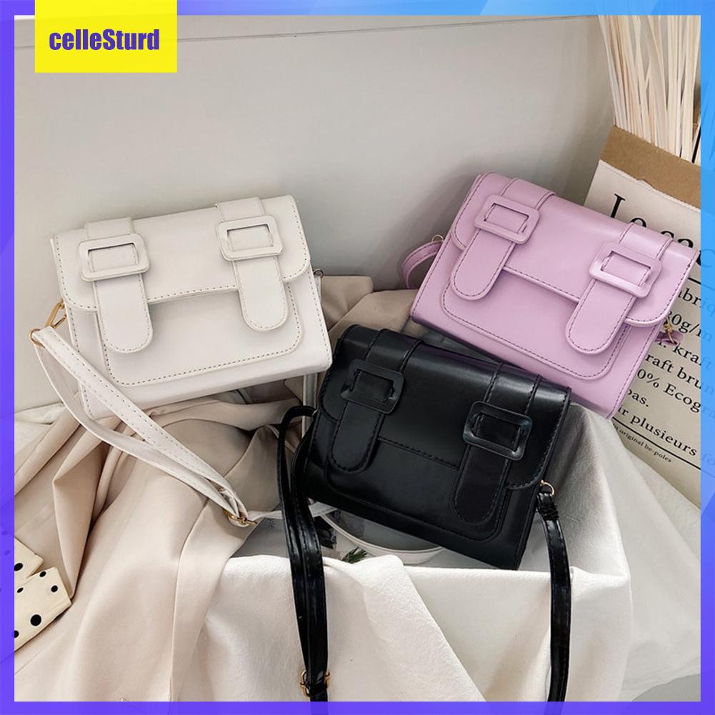 (celleSturd) Solid Crossbody Bags Women Shoulder PU Leather Square Casual Flap Handbag 