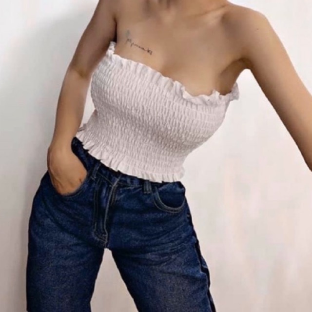 Áo ống cúp ngực voan nhún - hình thật chụp sàn | BigBuy360 - bigbuy360.vn