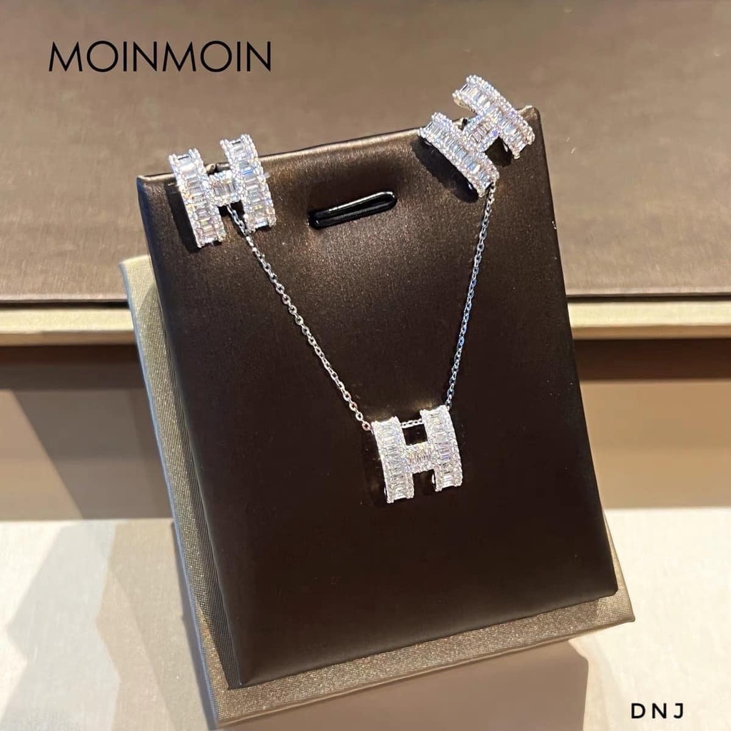 Bộ Dây Chuyền Bông Tai Chữ H Set Trang Sức Chữ H 2 Món Cho Nữ