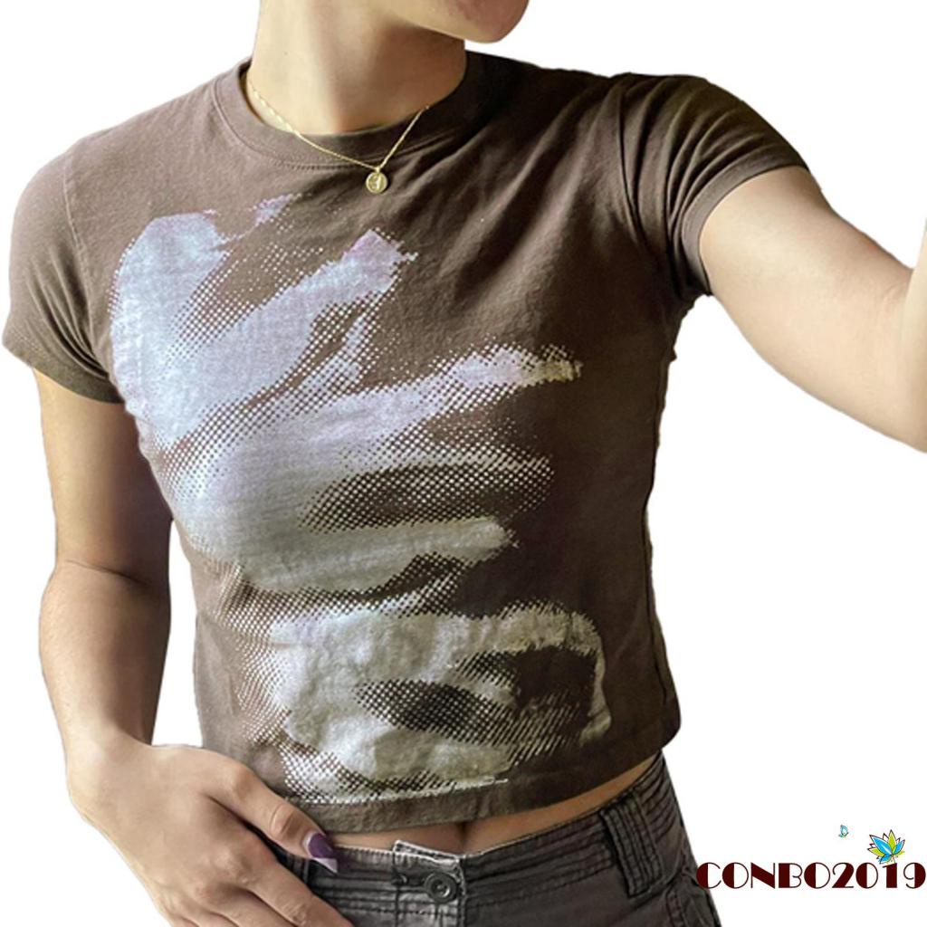 Áo Thun Crop Top Tay Ngắn Cổ Tròn Nhuộm Màu Thời Trang Xuân Hè Cho Nữ