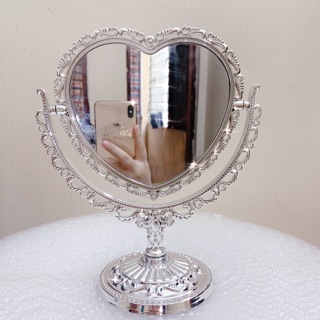 Gương để bàn trái tim bạc 2 mặt (chỉnh được )