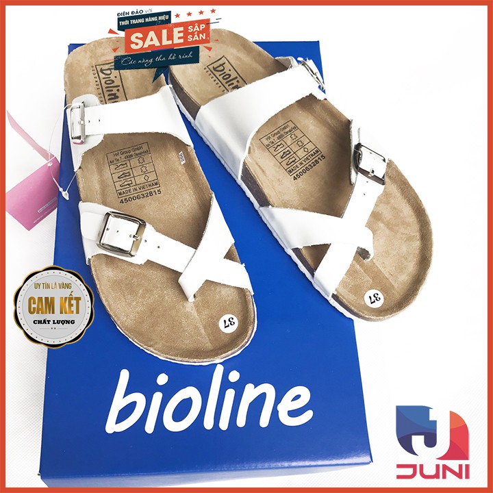 [DA BÒ THẬT] D06 Dép sandal xỏ ngón Unisex Trắng tinh khôi (Đế trấu) Juni Store
