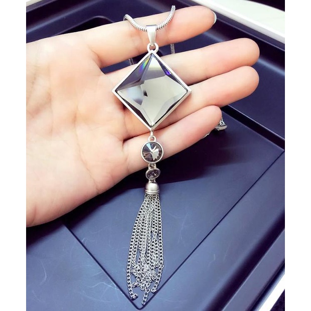 Dây chuyền nữ phong cách Hàn Quốc kiểu hình thoi đính đá rớt tua rua siêu đẹp, sang chảnh vô cùng