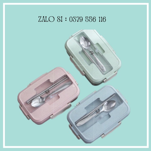 [ Ở Đây Giá Rẻ ] Hộp Cơm Lúa Mạch 3 Ngăn Kèm Đũa Thìa Inox - Giao Màu Ngẫu Nhiên