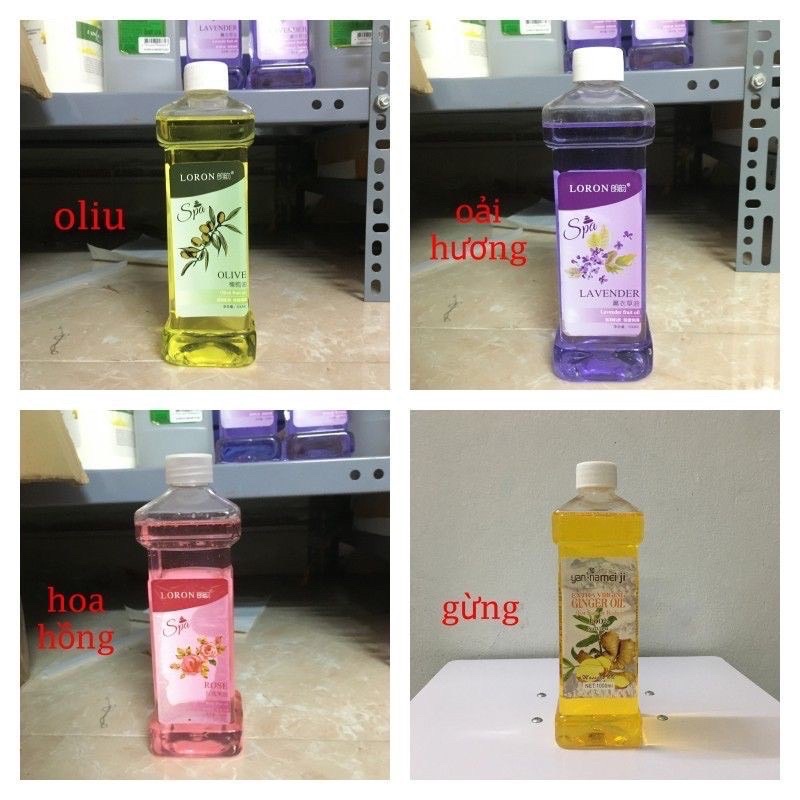 combo 1 thùng dầu massage 40 chai mix đủ mùi gừng, hoa hồng, oliu và lavender tặng kèm vòi