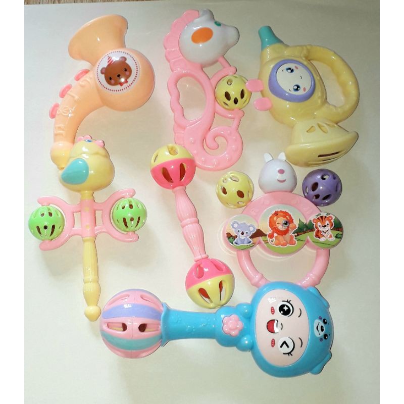 Sét 7 cái lục lạc_ lắc nhạc khác nhau bằng nhựa cho bé