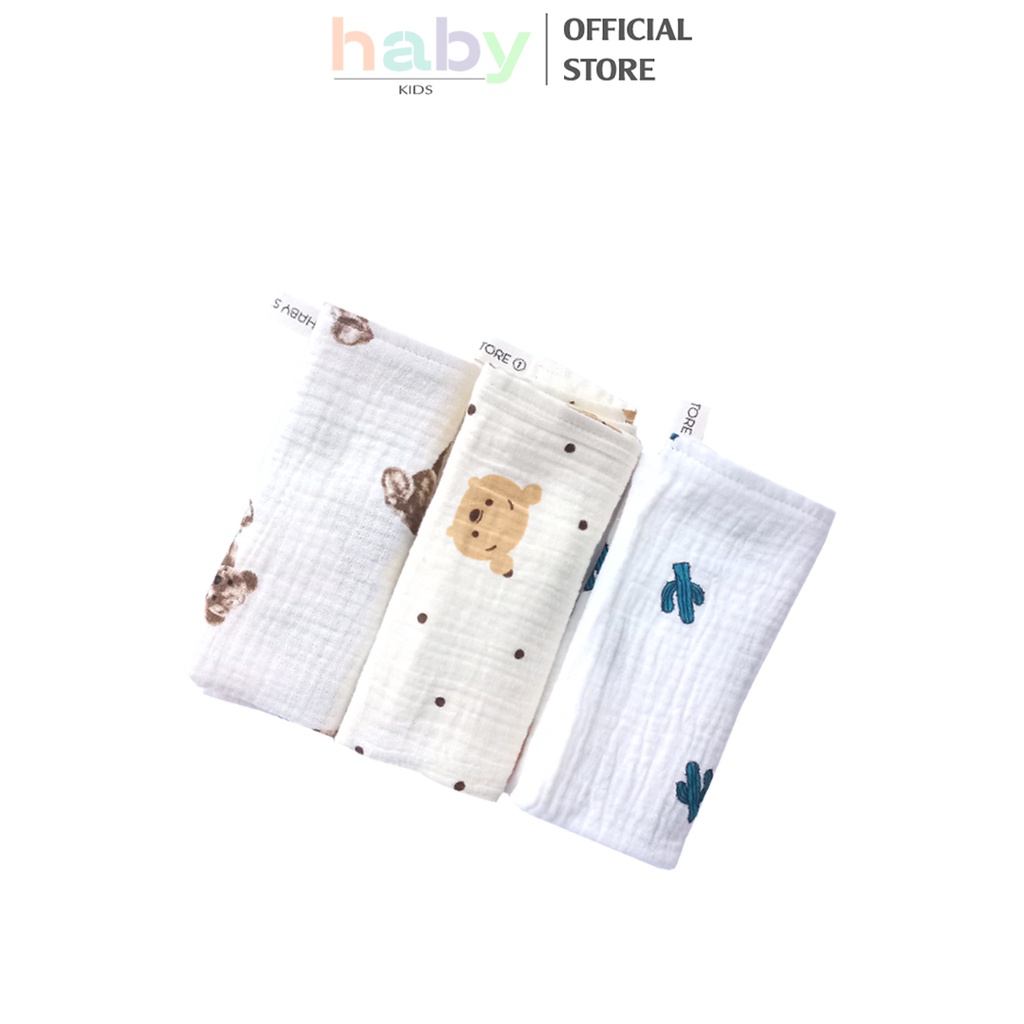 Khăn sữa cho bé, khăn mặt xô muslin 4 lớp in xương rồng HABY KIDS