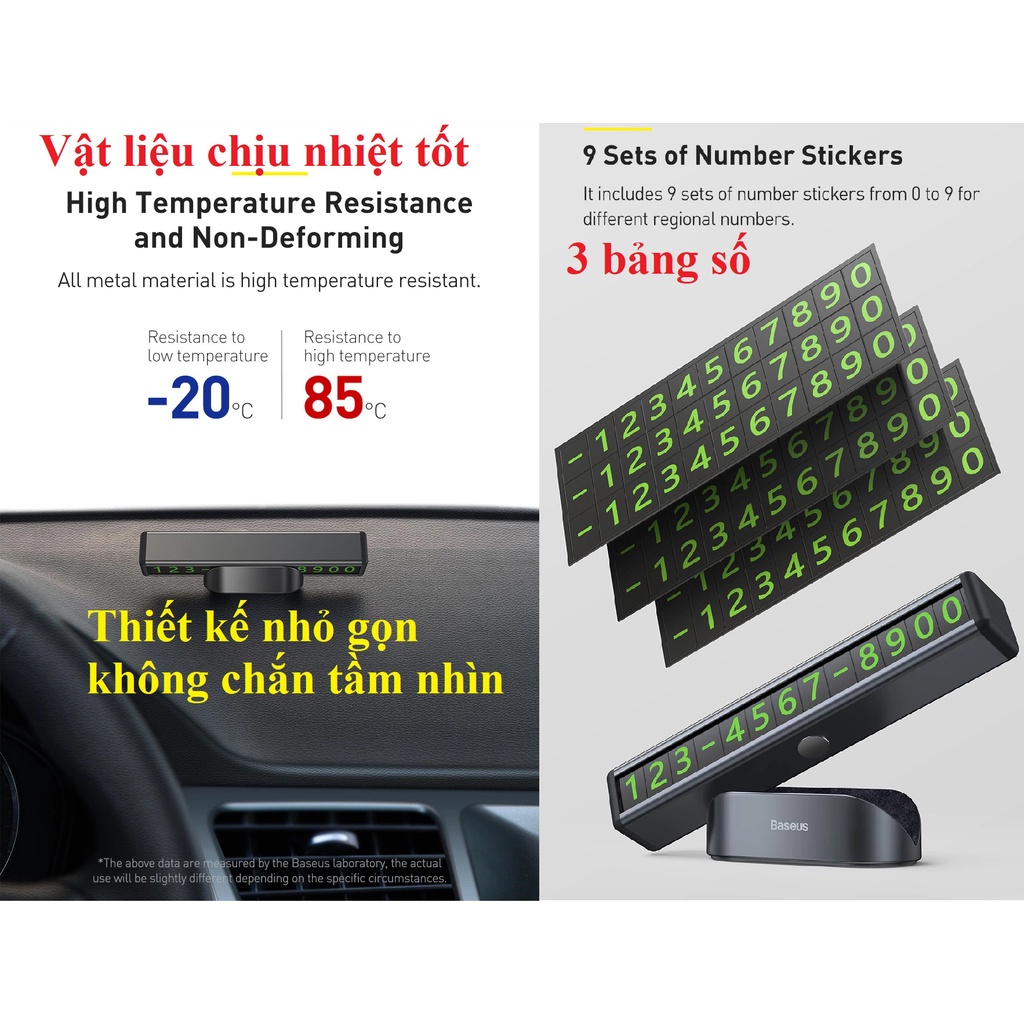 Bảng ghi số điện thoại dạ quang 2 mặt dán táp-lô Baseus Square Bar Temporary CNFT000001