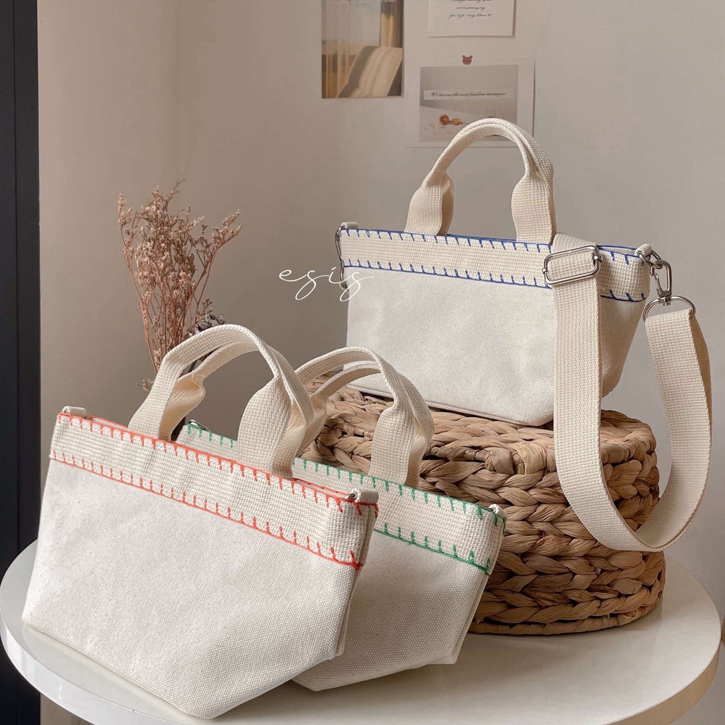 TÚI XÁCH NỮ ESIS, TÚI CANVAS ĐEO VAI, ĐEO CHÉO 2 IN 1 DÀY DẶN, THỜI TRANG PHONG CÁCH HÀN QUỐC ESIS [ TUI12 ]