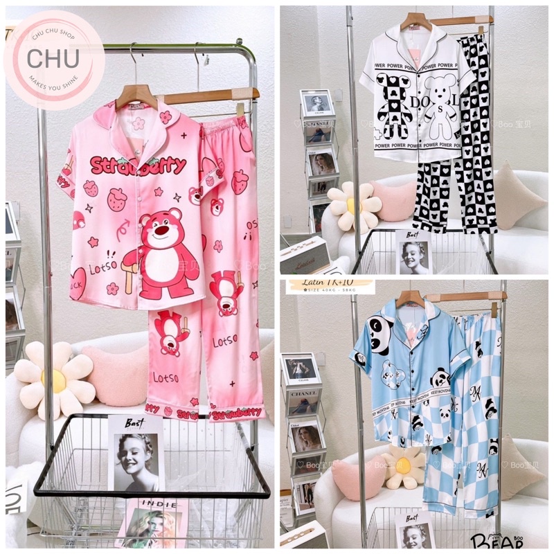 Đồ Bộ Mặc Nhà Đồ Ngủ Pijama Boo Lụa Latin Form Đùi Và Tay Ngắn Freesize(40-58kg) _Giao Hoả Tốc HCM