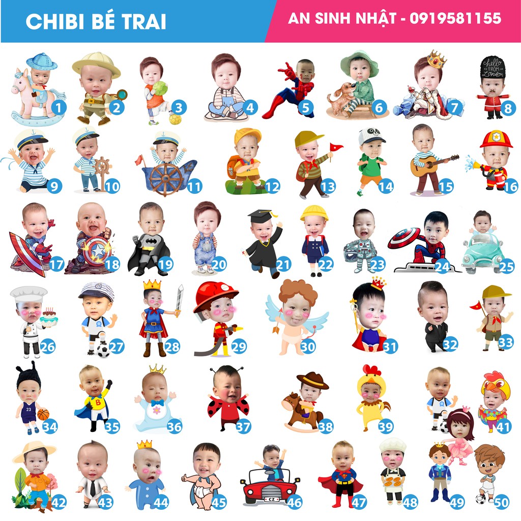 chibi cho bé, chibi sinh nhật, thôi nôi, đầy tháng