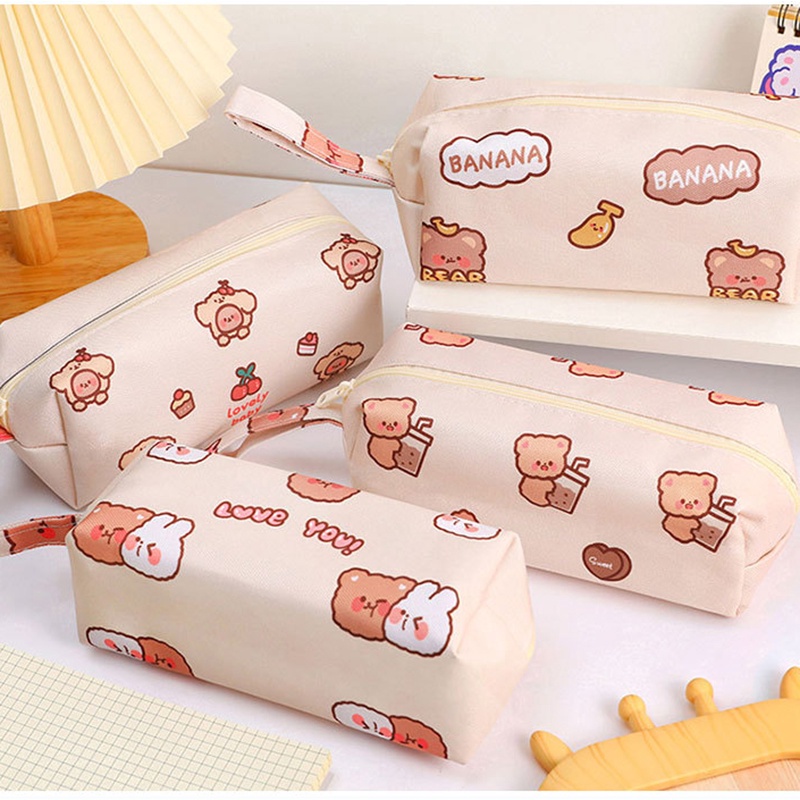 Hộp bút vải canvas to hình chú gấu nâu cute dễ thương (20*7*7cm)