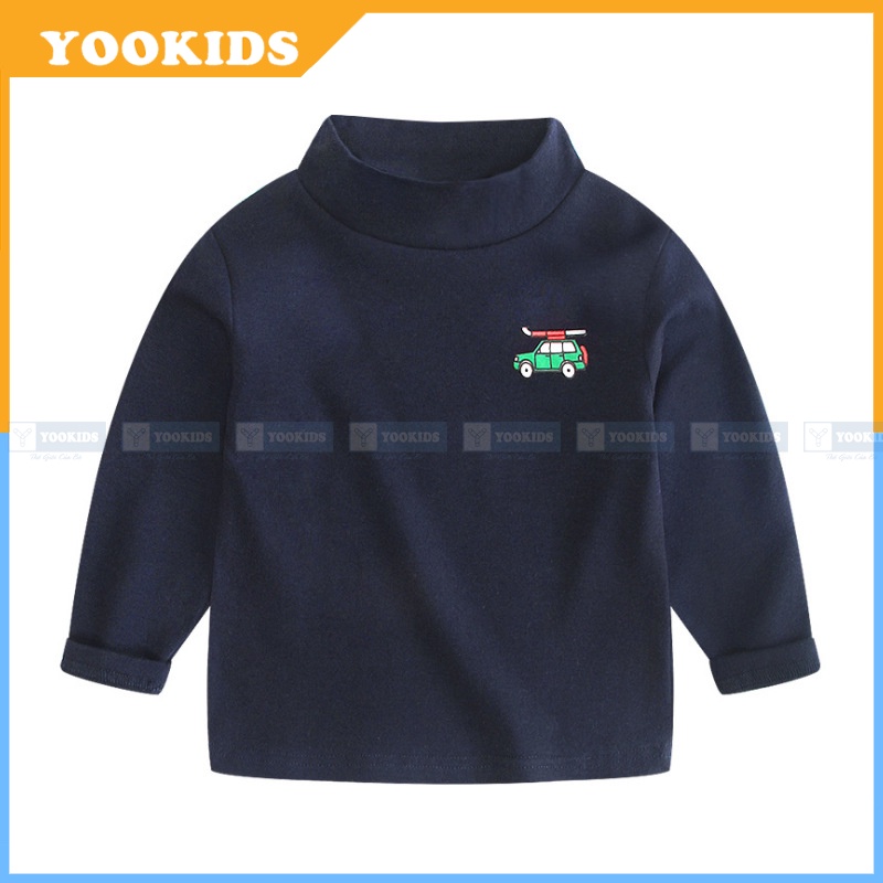 Áo giữ nhiệt cho bé YOOKIDS cổ 3 phân cotton co giãn 4 chiều in hình họa tiết ô tô cần cẩu, Áo giữ nhiệt bé trai bé gái