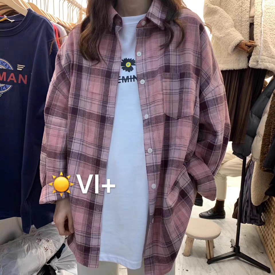SƠ MI KẺ CARO ULZZANG OVERSIZE - ÁO SƠ MI TÚI NGỰC NHIỀU MÀU
