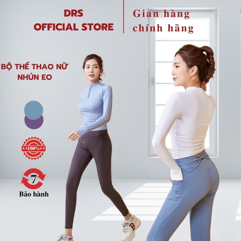 Bộ thể thao nữ DRS, Bộ tập gym, yoga DRNCB88 chất liệu spandex co giãn cực tốt với thiết kế nhún eo và nơ