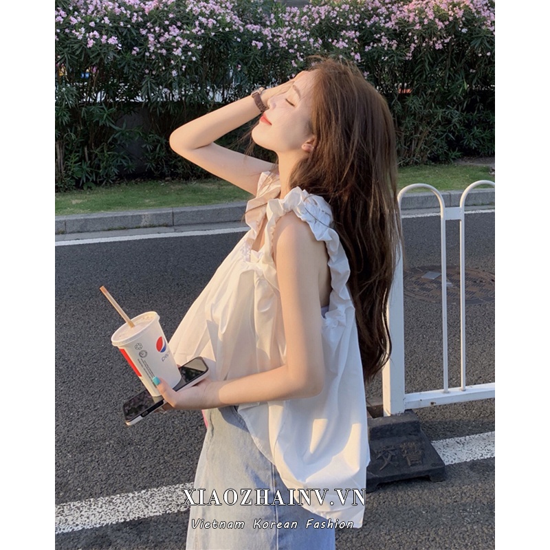 Áo croptop Xiaozhainv hai dây màu trơn thời trang mùa hè Hàn Quốc cho nữ