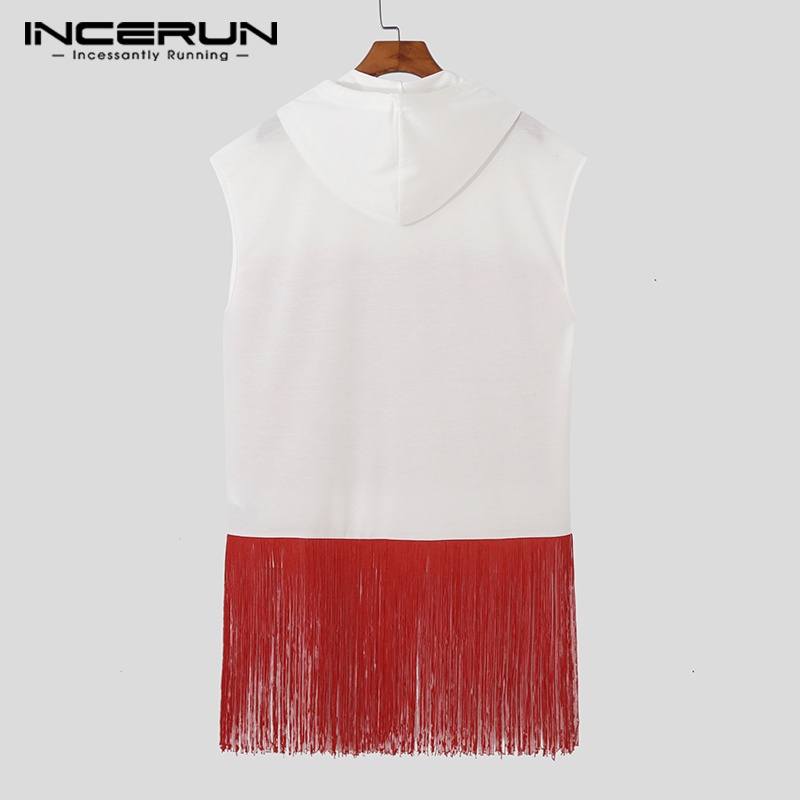 Áo hoodie INCERUN sát nách màu trơn tua rua thời trang cho nam