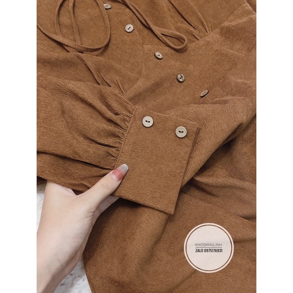 ⚡️BÁN SỈ⚡️Đầm nhung nâu cổ tàu tay bồng | BigBuy360 - bigbuy360.vn