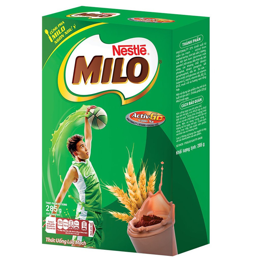 Sữa bột Milo thức uống lúa mạch hộp giấy 285g