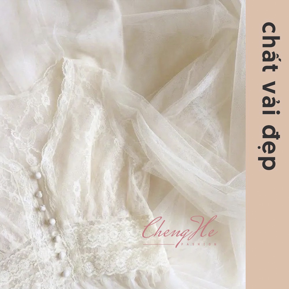 Váy / đầm liền công chúa tay lưới bồng xòe dài chic dài tay tiểu thư sang trọng V00107