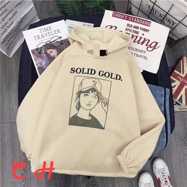 Áo hoodie cô gái SOLID GOLD chun tay COH1019