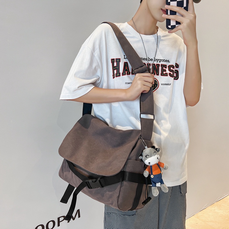 Túi Đeo Vai Vải Canvas Kiểu Hàn Quốc Cỡ Lớn Thời Trang Cho Nam