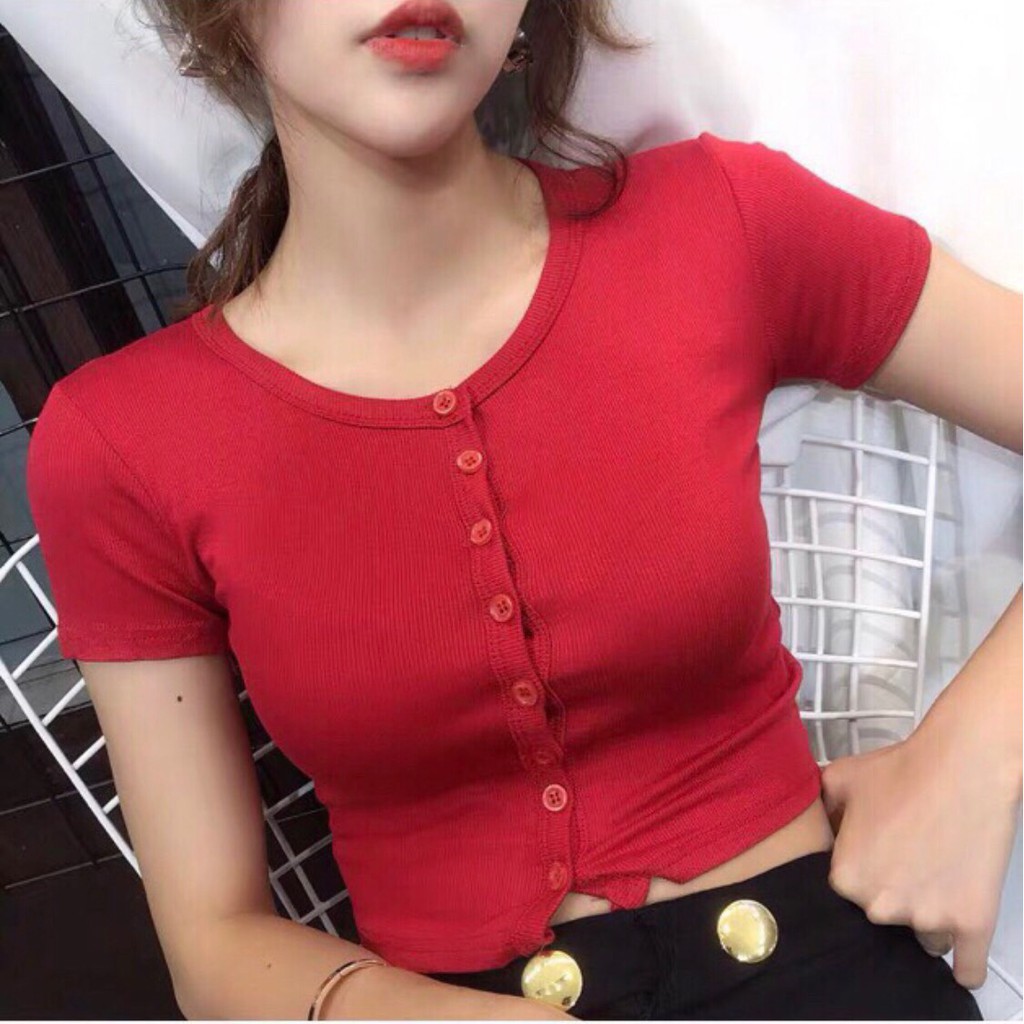 ÁO THUN CROPTOP ÔM BODY TRƠN GÀI NÚT 51