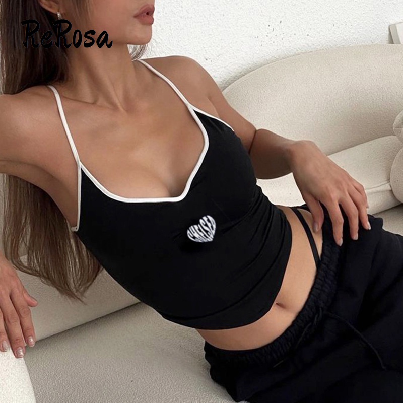 Rerosa Áo Hai Dây In Họa Tiết Trái Tim / Chữ Cái Thời Trang Cho Nữ