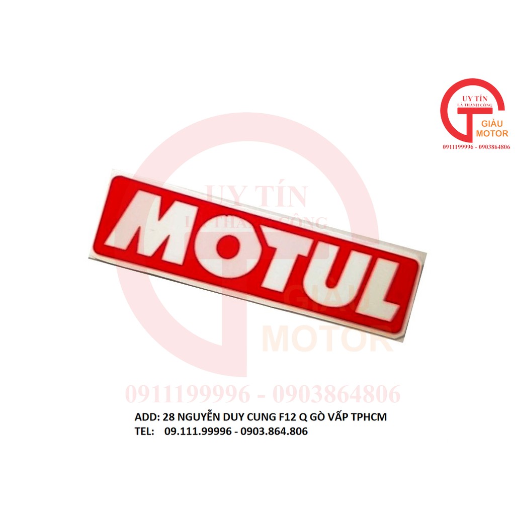 TEM MIẾNG NHỎ CHỮ ''MOTUL '' MÀU ĐỎ DÁN XE MÁY BẾN ĐẸP