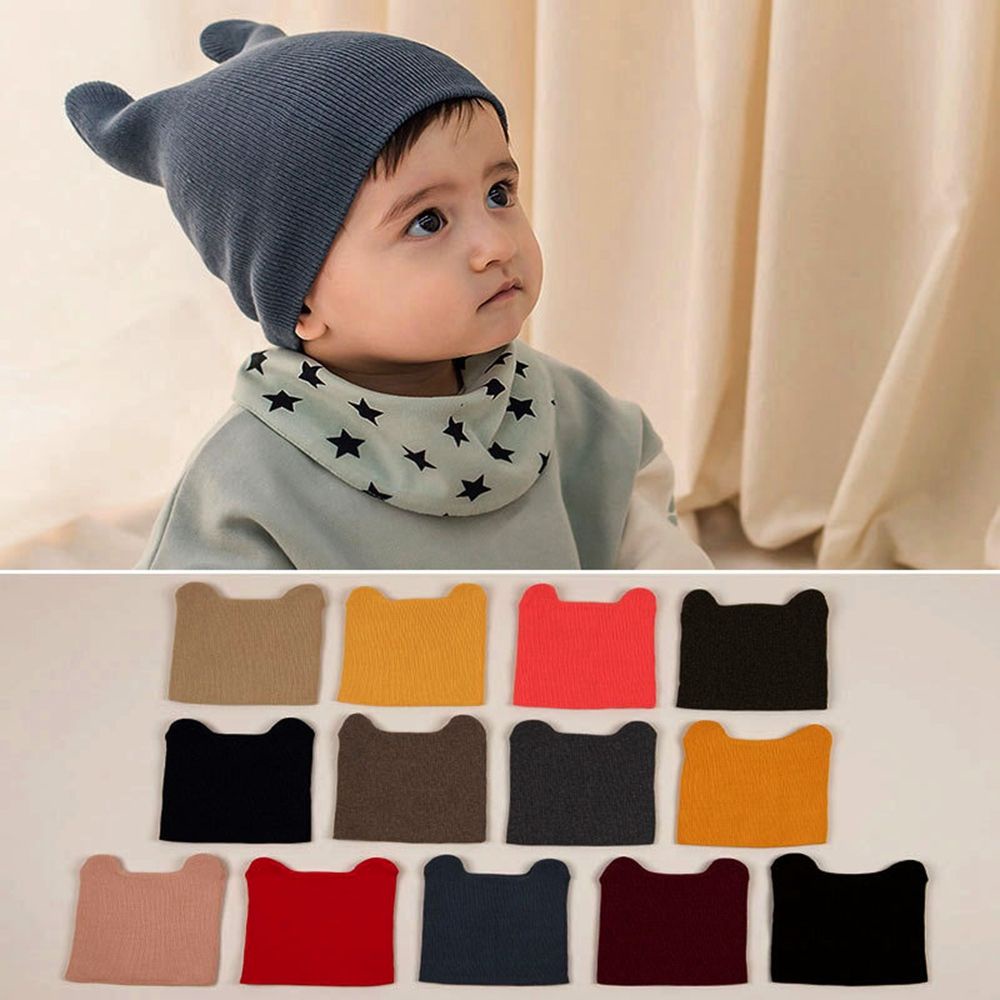 Nón dệt kim trùm đầu giữ ấm kiểu dáng tai gấu màu đơn sắc xinh xắn cho bé / đạo cụ chụp hình chất lượng cao