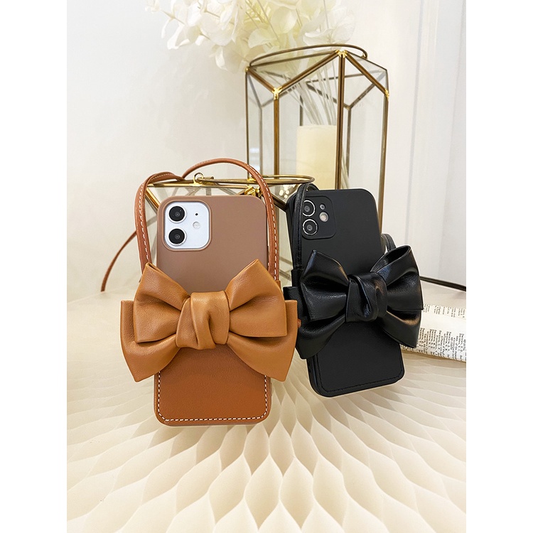 Ốp điện thoại da mềm có giá đỡ dây đeo và ngăn đựng thẻ thích hợp Iphone 12Mini 11ProMax 5 5s 6 6s 7 8 Plus X Xs Max Xr