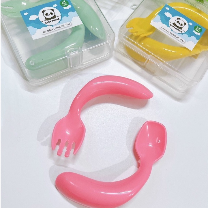 Set thìa dĩa uốn cong cho bé tập xúc tập ăn dặm - D94