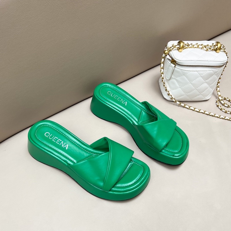 Dép xuồng nữ đế cao 7cm hottrend, dép quai kếp da mờ mềm